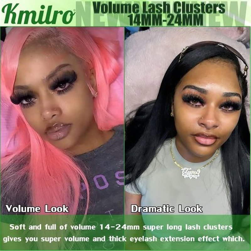 Kmilro Thick Lash Clusters 14-24mm Long 240D Cluster Eyelash Extensions Waterproof Volume Eyelash Clusters 192Pcs Individual Lashes Soft Wispy False Eyelashes DIY Lash Extension