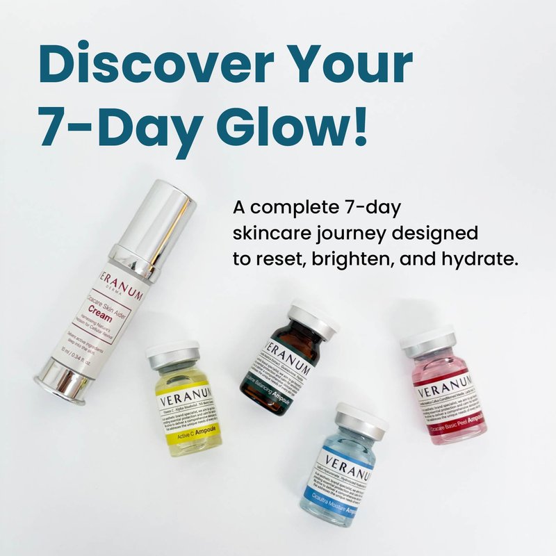 Veranum 7-Day Glow Trial Kit – 5-Piece Ampoule + Aider Cream System | MicroFusion 2X Absorption | Vitamin C + Collagen + Centella EV | K-Beauty Discovery Set for Hydration & Radiance (5 Mini Sizes)