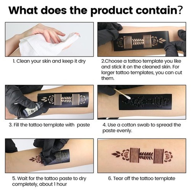 HEILFNL Temporary Tattoo Kit - 14 Bottles Color Temporary Tattoo Ink with 75 Pcs Stencils, DIY Fake Tattoos - Suitable for Adults, Teens, Women, Men & Art Painting Party