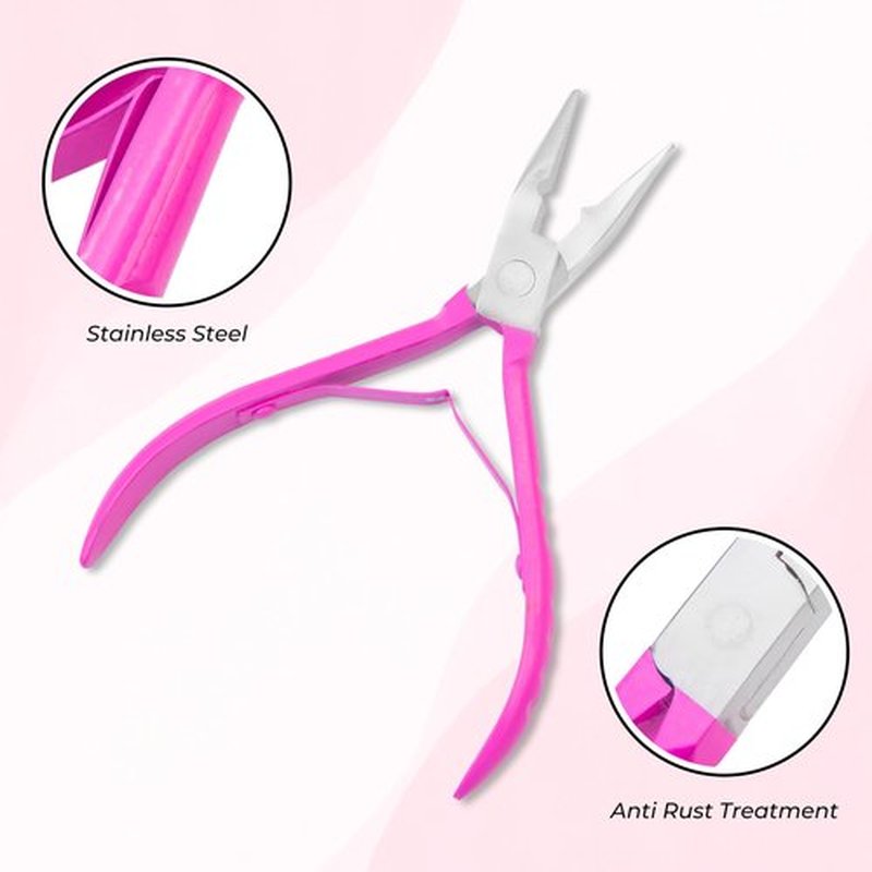 SIVOTE Professional Hair Extension Pliers & Bead Extension Tool Kit – Stainless Steel Hair Pliers for Bead Extensions, Microlink Tool Kit, & Loop Threader for Micro Beads Hair Extensions Kit Pink