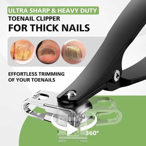 BALUCA 360° Rotating Jaw Toenail Clippers for Thick Nails for Seniors - Comfortable Grip Handle Fingernail Clippers, Upgraded Design Nail Cutters Trimmer for Men and Women