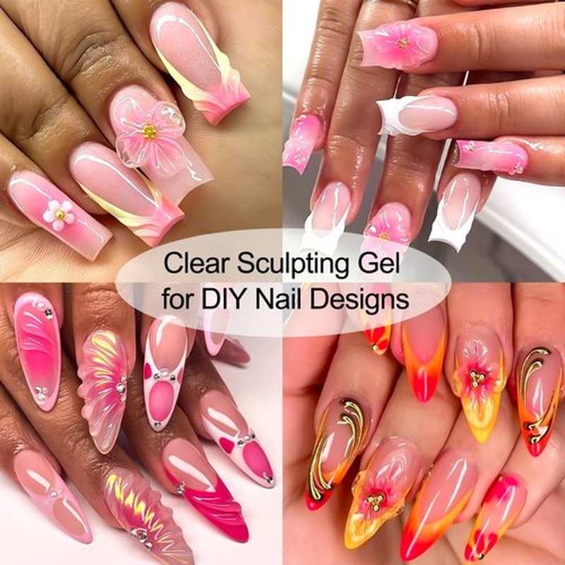 SUTOZMIWE Solid Builder Nail Gel, Clear Sculpting Gel for Nail Art, Non-Sticky 3D Carving Modeling Hard Gels with Gold & Silver Chrome Nail Powder for DIY Salon Manicure at Home
