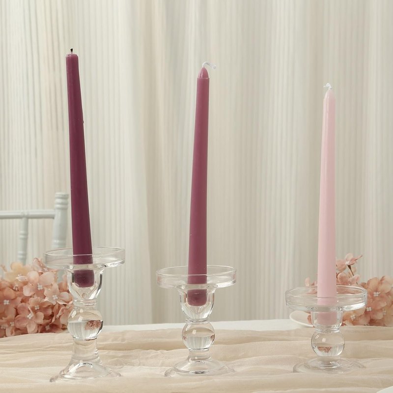 Efavormart Glass Pillar Candle Holders Set - Premium Clear Design with Round Tray | 3.5", 4.5", 5.5" Sizes