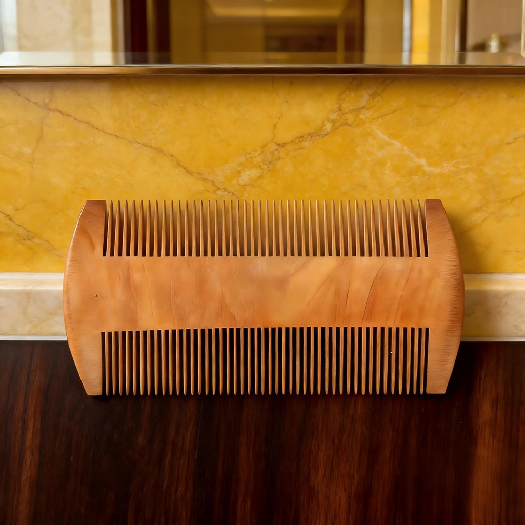 Men's Double-Sided Wooden Beard Comb, Premium Wood Grooming Comb for Mustache & Facial Hair Detangling, Smooth Anti-Static Beard Styling Comb for Daily Care