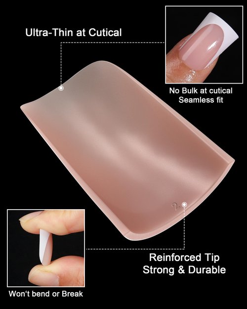 OIFEN 16 Sizes Short Duck Nails Press on, 32pcs Deep White French Tip Gel Nails for Women Manicure with Glue & Stick, Nude French