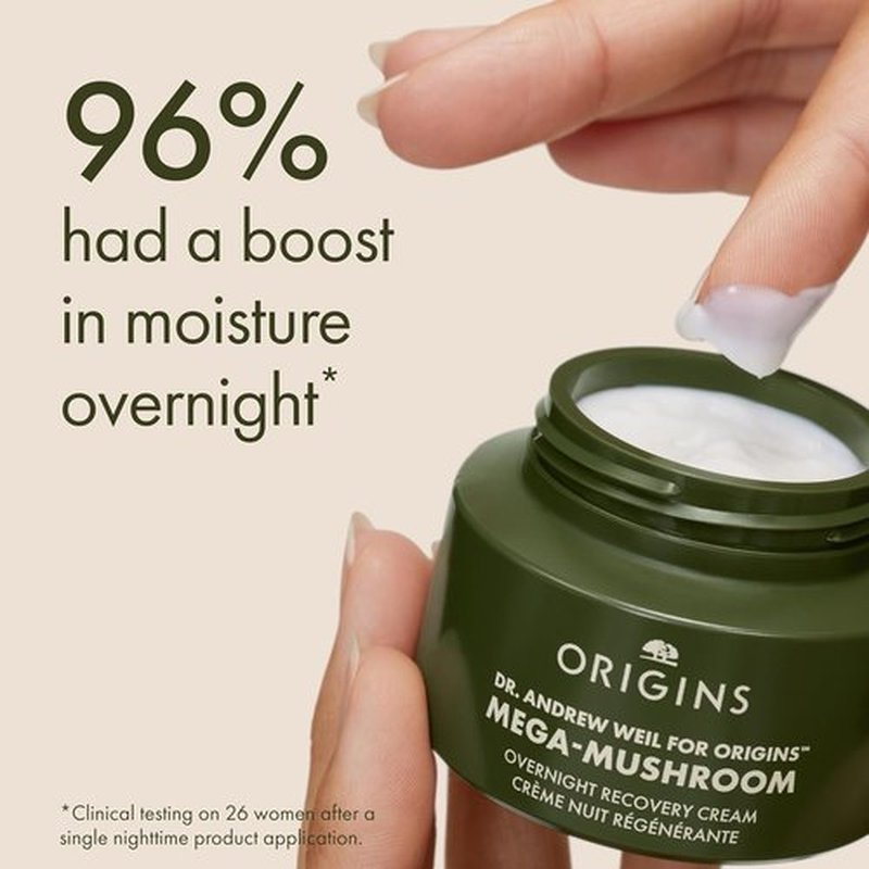 Origins Mega-Mushroom Overnight Recovery Cream - Deep Hydration & Reduced Redness | 1.7 Fl Oz