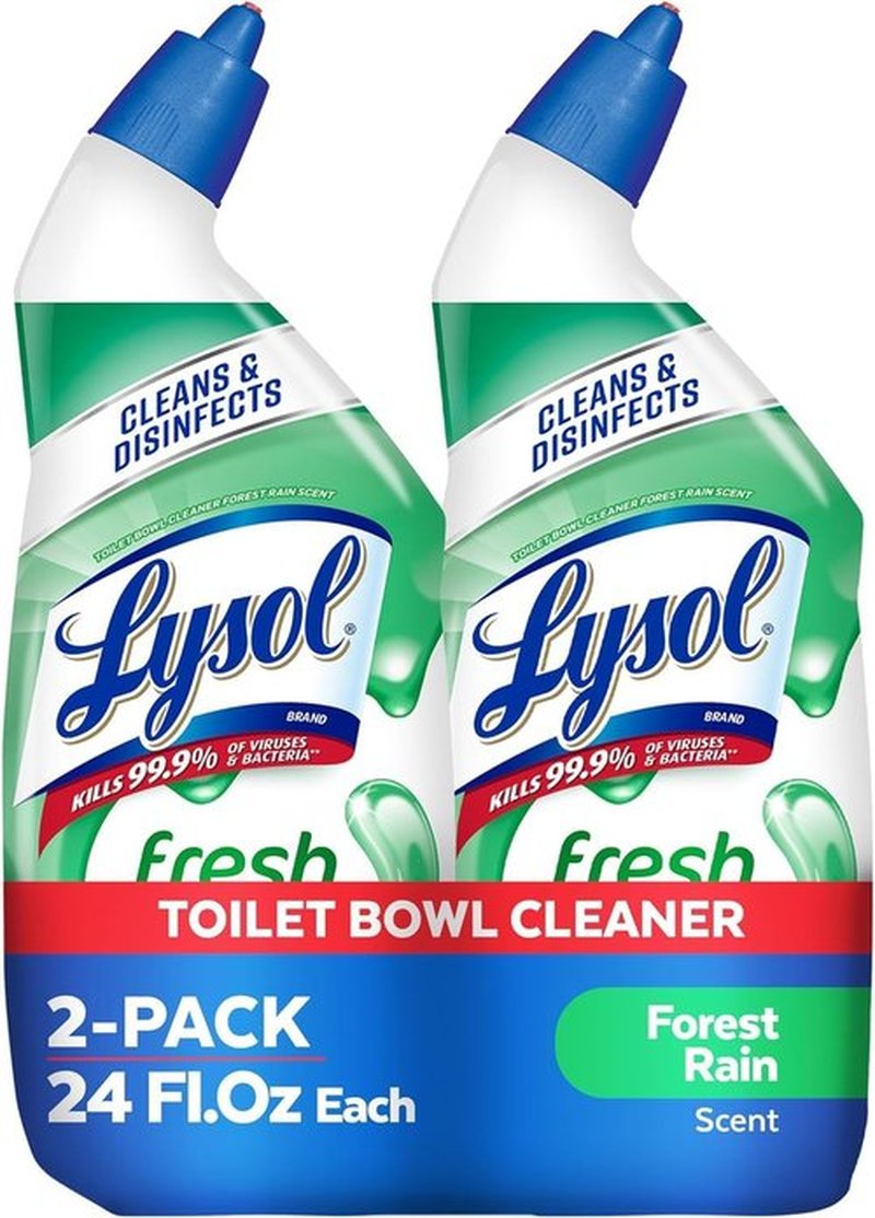 Lysol Toilet Bowl Cleaner Gel - Powerful Stain Removal & Disinfection | Forest Rain Scent, 24oz (Pack of 2)