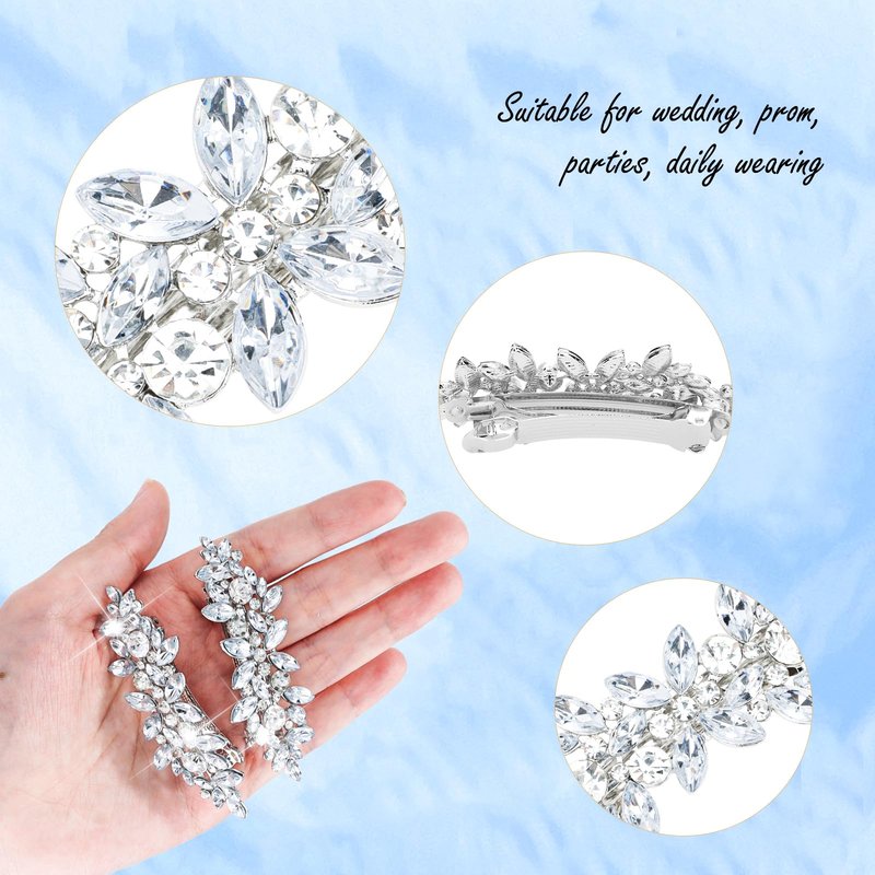 WHAVEL 4PCS Silver Rhinestone Hair Clips - Bride Barrettes Fancy Wedding Prom Formal Hair Accessories for Women