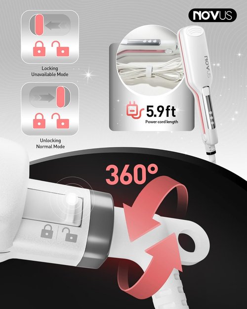 NOVUS Hair Crimper | 4-Barrel Wave Curling Iron with Adjustable Heat for Beachy Waves - 0.6 Inch