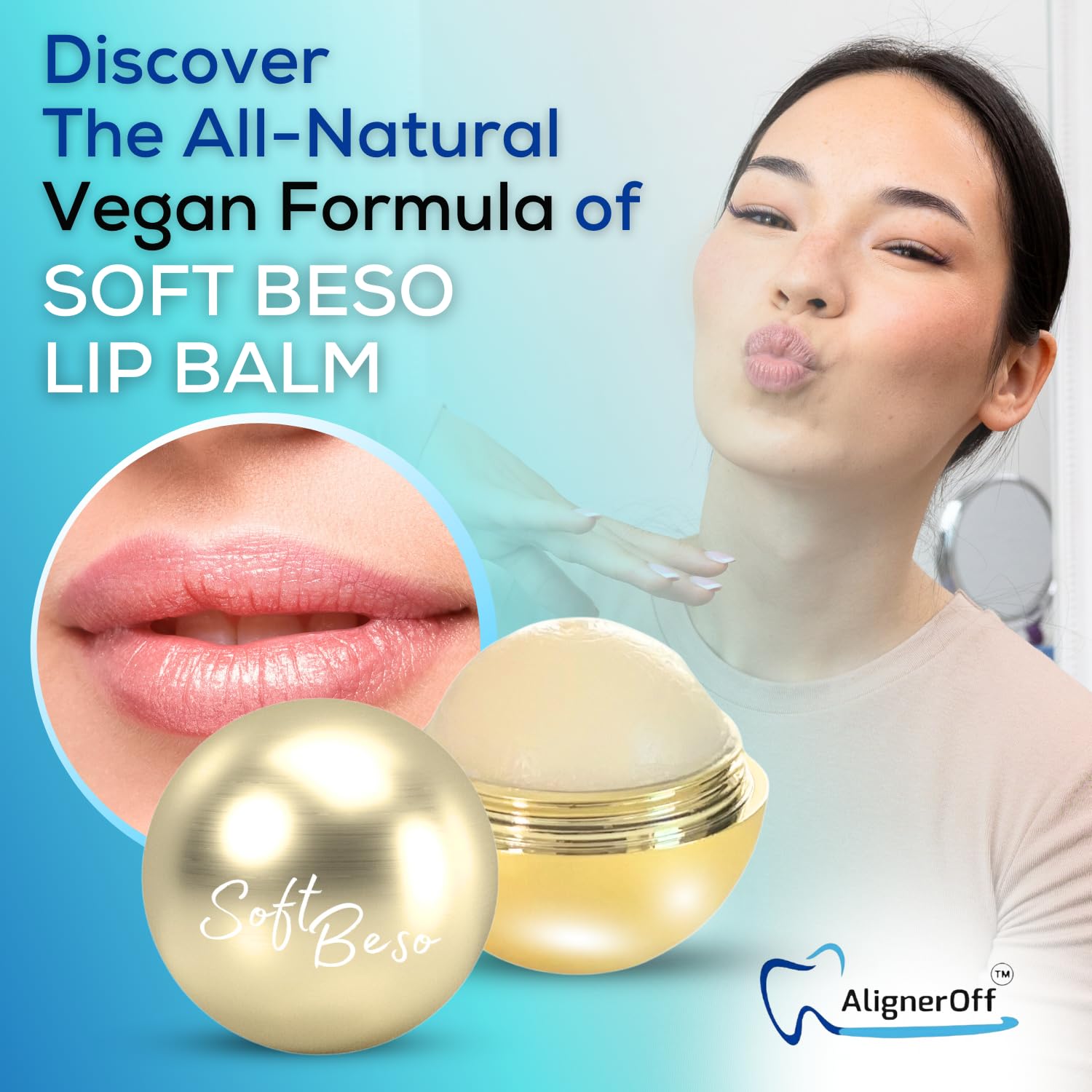 AlignerOff SoftBeso Lip Balm Gold-Vanilla Flavor - Moisturizing Lip Balm Ball for Beautiful, Soft Lips - For Dry & Chapped Lips – Ideal Present for Men & Women – Ideal for Gifting