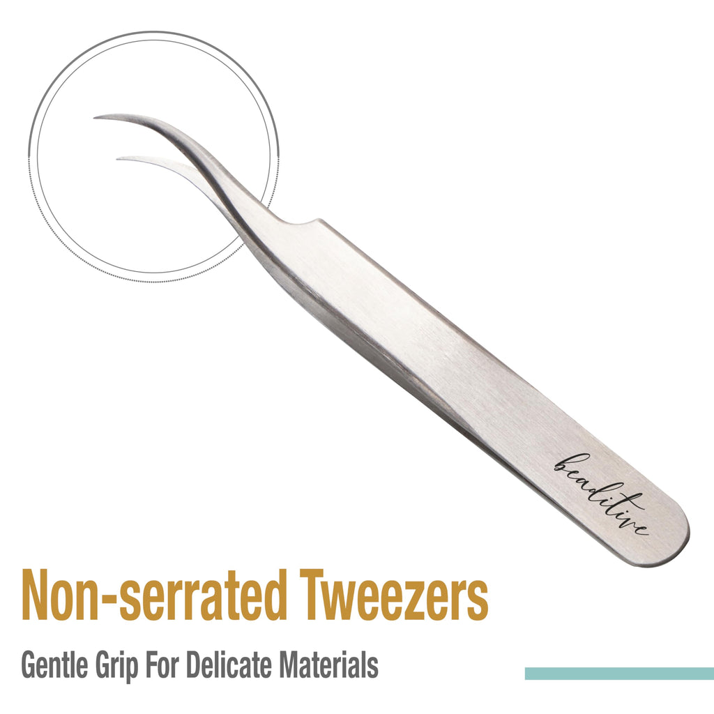 Beaditive High Precision Curved Tip Tweezers 3 Pack - 4.5" Craft Tweezers for Sewing, Beading & DIY Crafts - Non-Serrated Jewelry Tweezer Set with Fine Curved Tips - Stainless Steel Hobby Tweezers