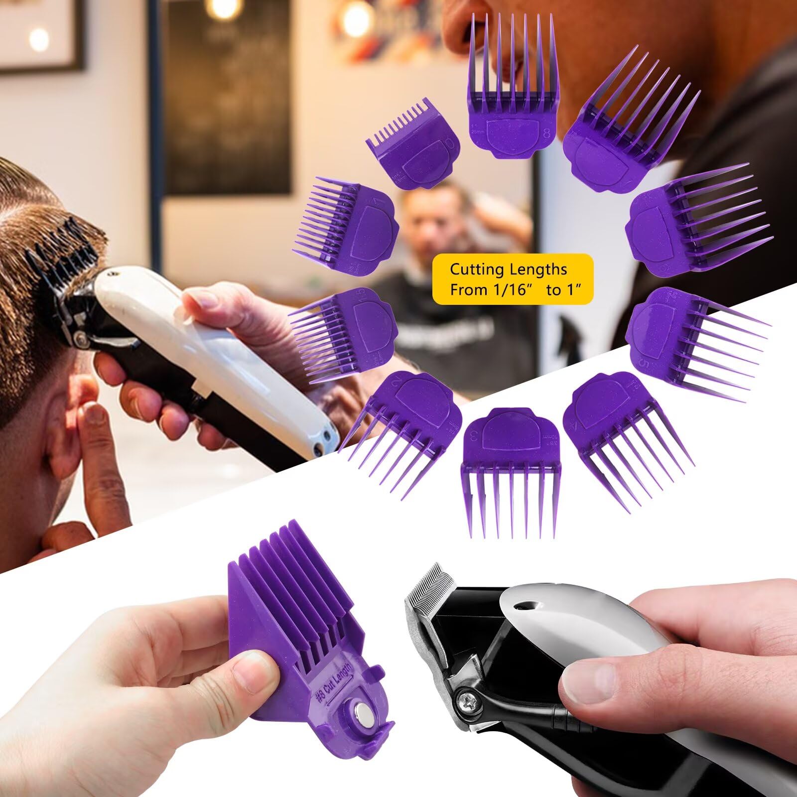FYAKSYAS 2026 New Magnetic Clipper Guard Purple Set for Andis Master & for PM Series (MBA, MC-2, PM-1) | 10pcs Guide Combs 1/16" to 1"