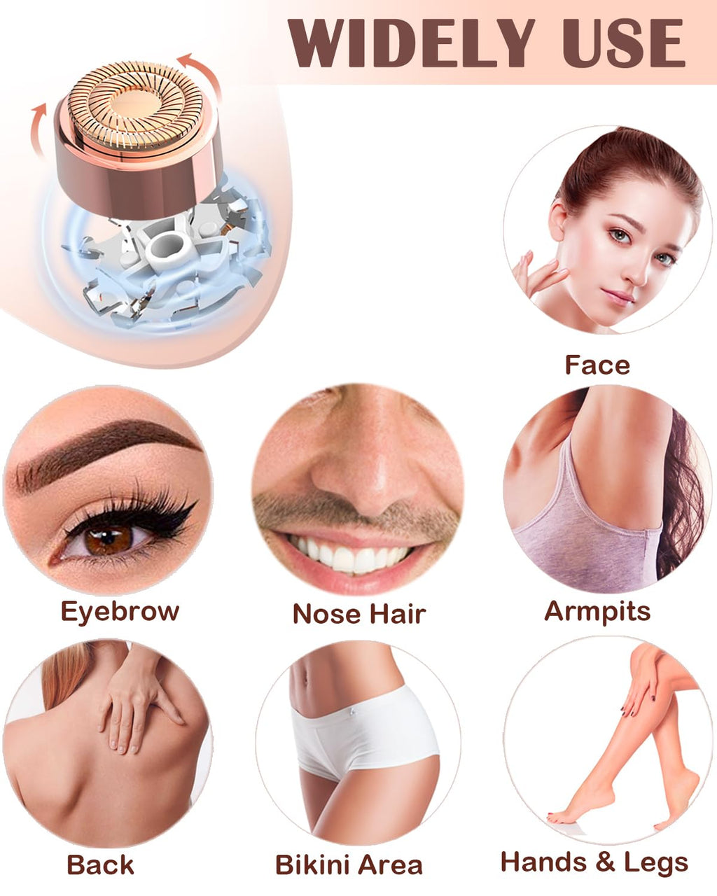 Facial Hair Remover and Eyebrow Trimmer - 2 in 1 Facial Hair Removal Epilators for Women - Rechargeable Travel Face Hair Razor Bikini Shaver for Face Peach Fuzz Lips Chin Armpit Body (Gold)