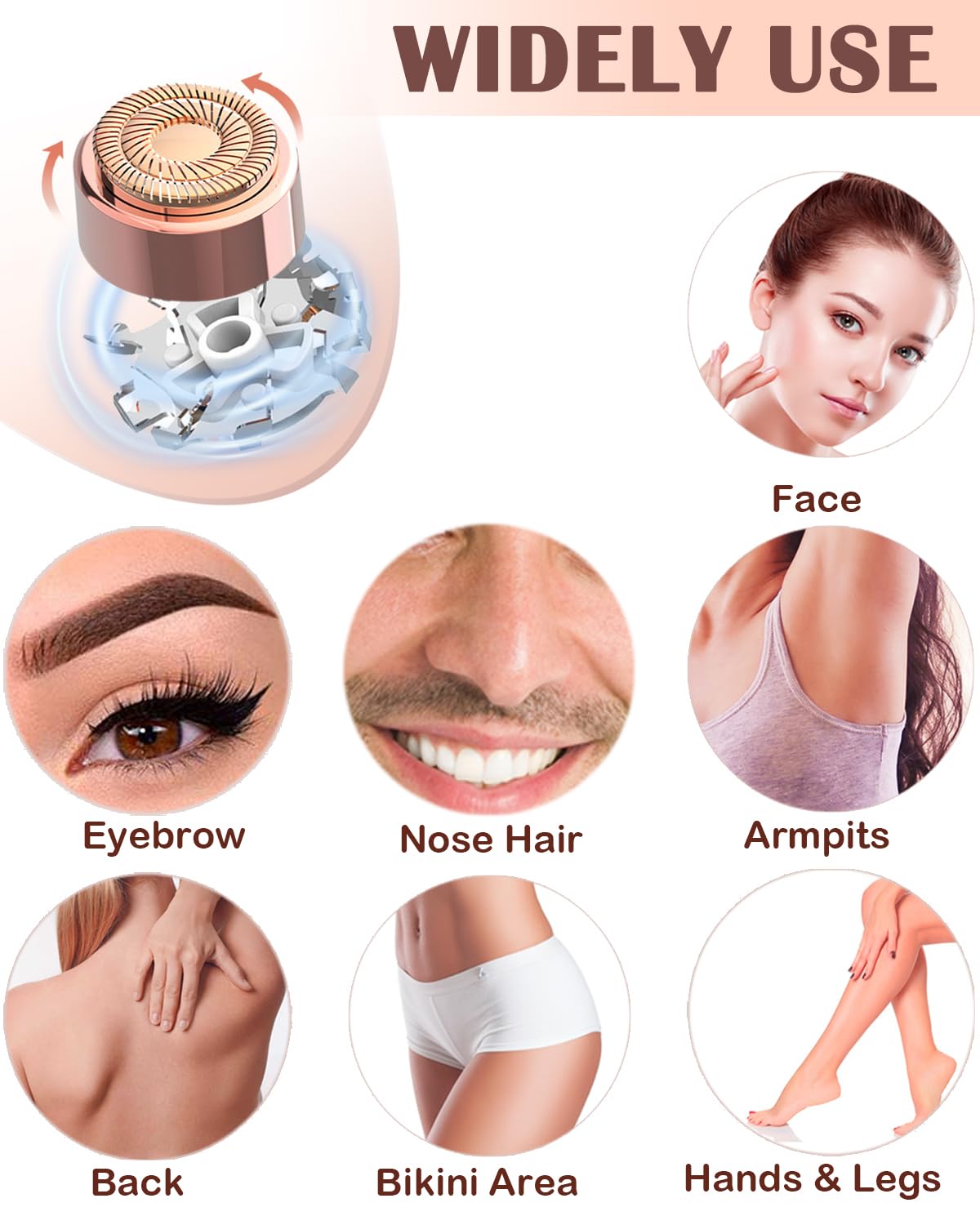 Facial Hair Remover and Eyebrow Trimmer - 2 in 1 Facial Hair Removal Epilators for Women - Rechargeable Travel Face Hair Razor Bikini Shaver for Face Peach Fuzz Lips Chin Armpit Body (Gold)