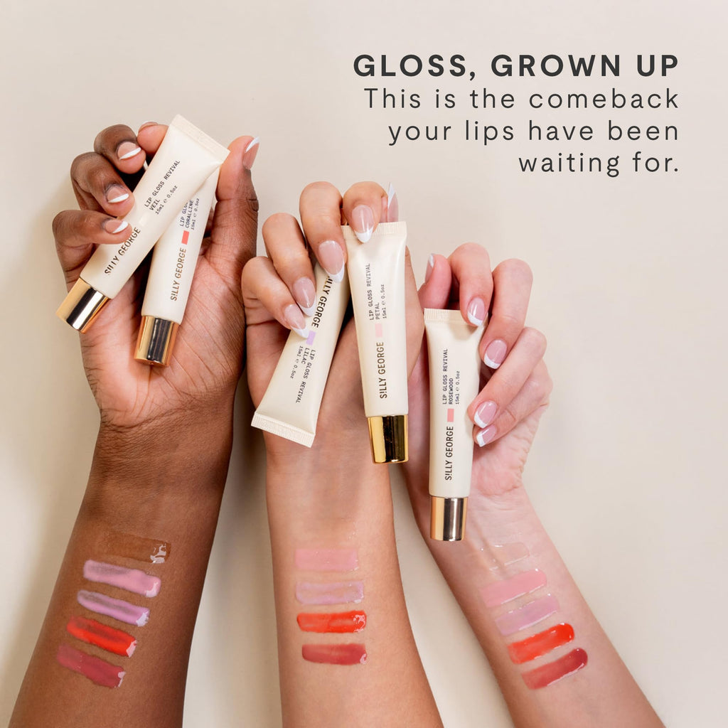 Silly George Lip Gloss Revival - Glossy Hydrating Glaze with Peptides, Shea Butter, & Moisturizing Argan, Macadamia, Babassu Oil for Dry Lips, Clean Beauty Products, Lilac 15ml Tubes