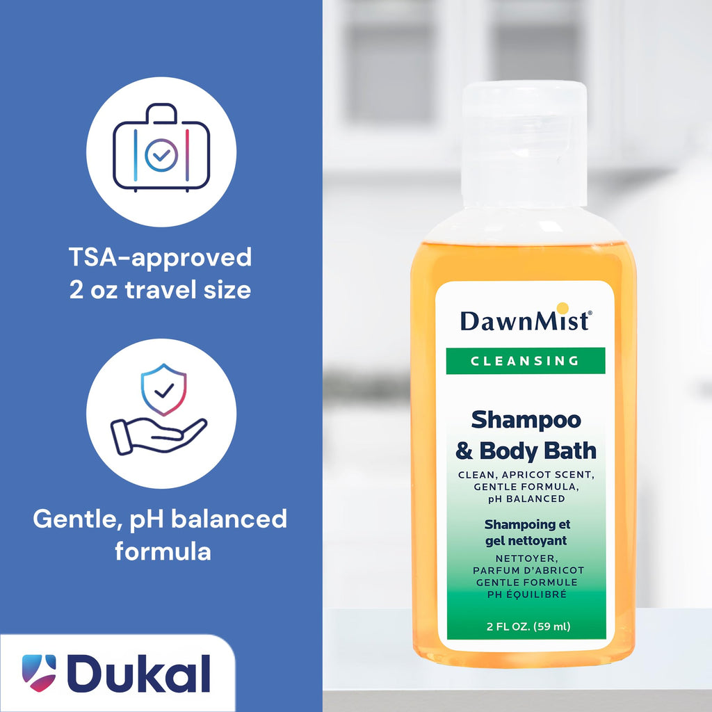 Dukal DawnMist Shampoo & Body Bath with Dispensing Cap, 2 oz. Bottle (Pack of 5)