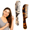Wide Tooth Comb for women - Large Hair Detangling Comb for Curly Wavy Wet Dry Hair, Cellulose Acetate Combs 2 Pack (Tortoise Shell)