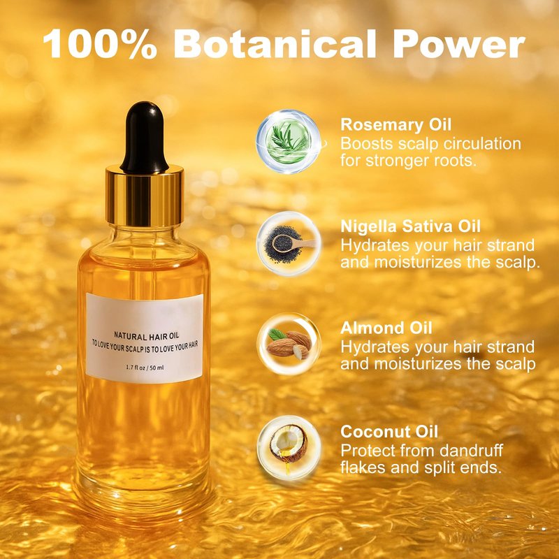 WOVOEO Natural Hair Oil with Rosemary, Coconut, Black Seed Oil & Almond, Herbs Scalp Serum for Dry Itchy Scalp（1 Pack