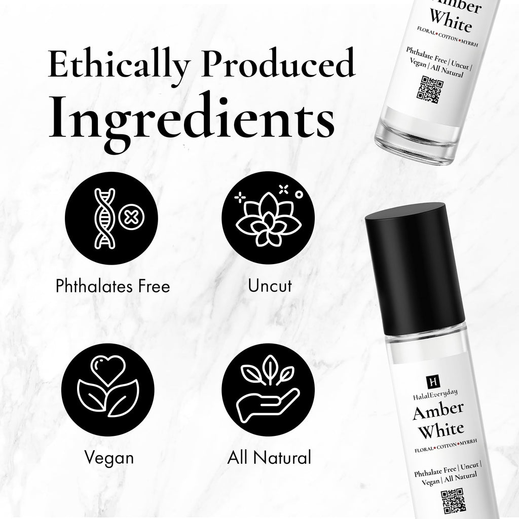 Amber White Type Fragrance Oil – 1/3 oz Glass Roll-On Bottle | Alcohol-Free & DPG-Free Perfume Oil for Body & Travel by Halal Everyday