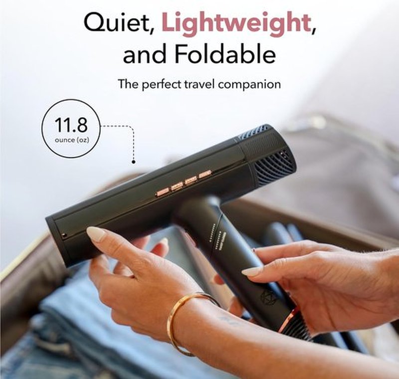 SRILabs DryQ Smart Hair Dryer - Ultra Lightweight & Foldable - Powerful Quiet Motor - Infrared Ionic Tech