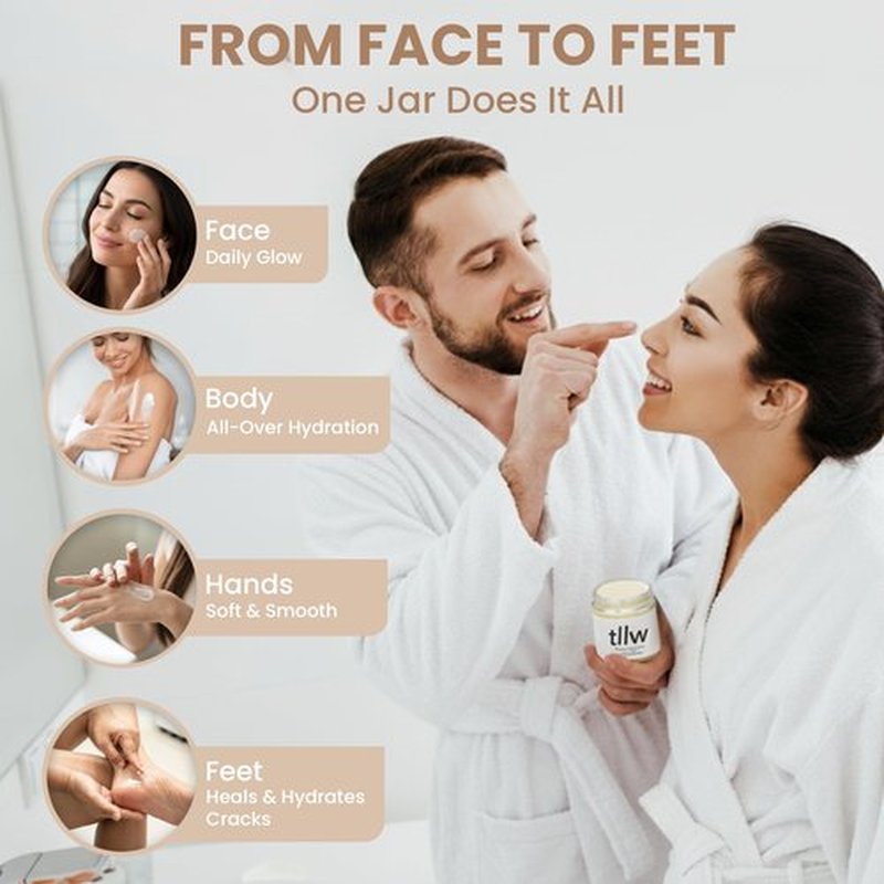 TLLW 100% Grass Fed Beef tallow for face and body, Whipped Tallow Balm Moisturizer with Organic Jojoba Oil & Manuka Honey (2.7 oz, Vanilla Scented)