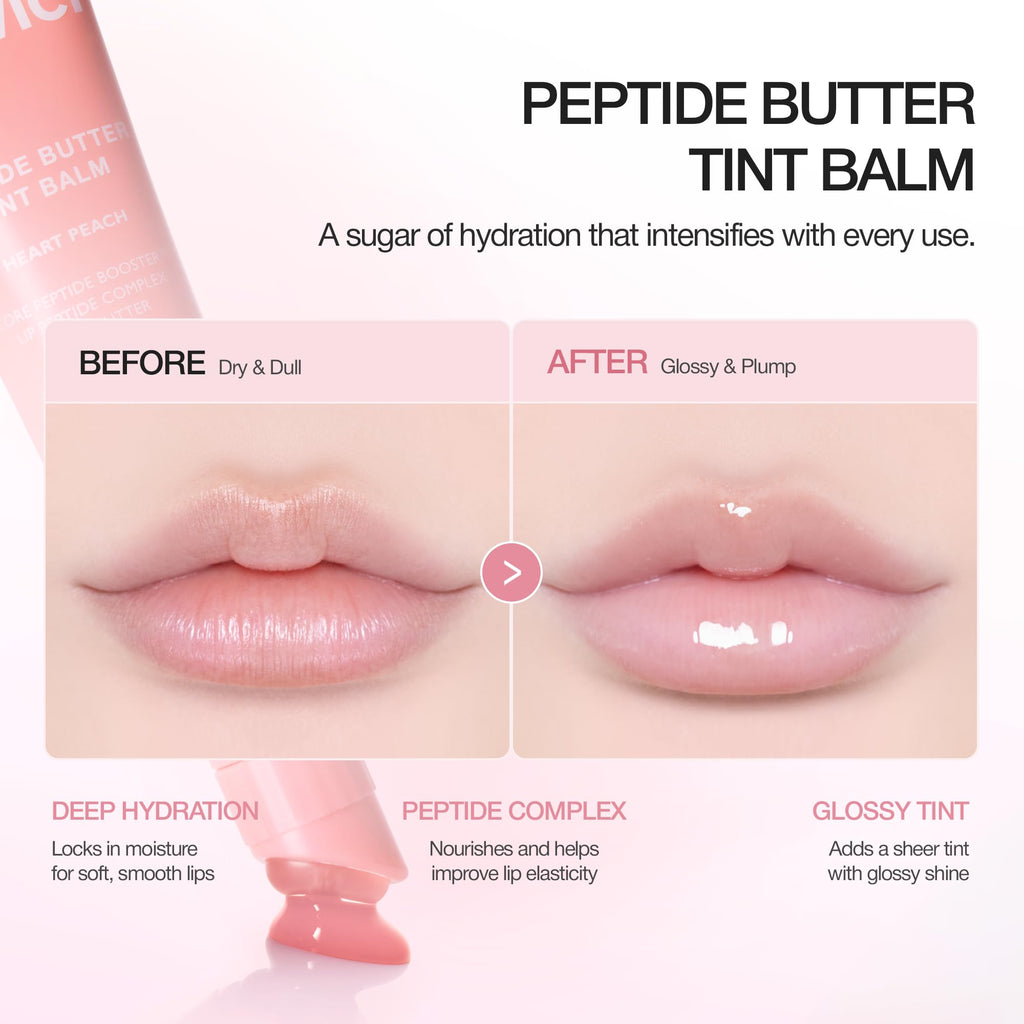 VIDIVICI Peptide Butter Tint Balm | 10 Color Variants, Korean Moisturizing Lip Tint with Melting Peptide Complex™ & Sheer Tinted Glow - 06 PLUM VIBE (12g, 0.42Oz)