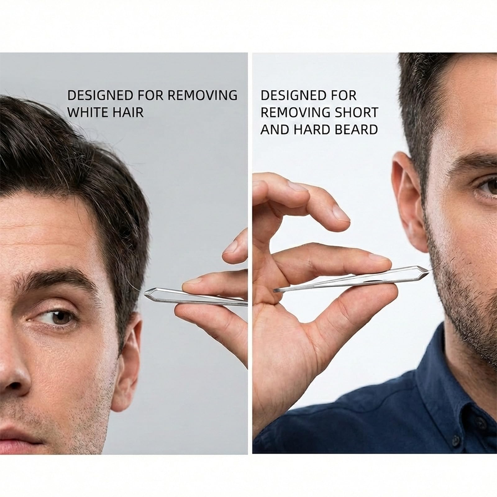 AUSOMTEK Beard Tweezers - Stainless Steel, Fine Hair Removal Tool, 5mm Tip, Clear Box 1Pack