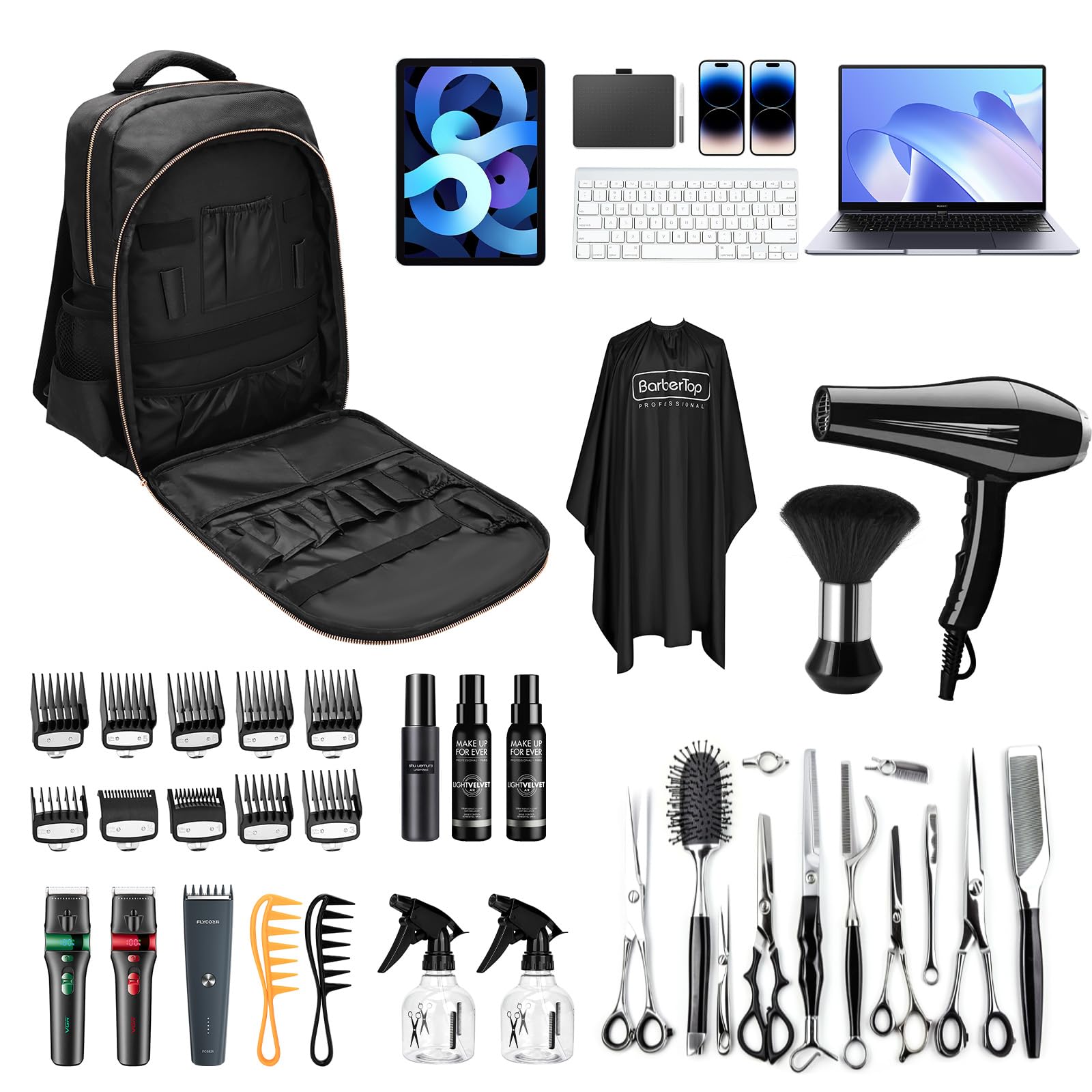 Barber Backpack for Men Women, Professional Barber Bag Case Organizer for Clippers and Supplies, Portable Cosmetology Hairstylist Travel Backpack with Barber Accessories Cape and Brush (Black)