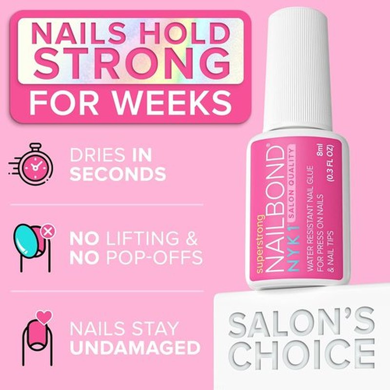 NYK1 NailBond - Super Strong Nail Glue for Press On Nails & Acrylics | Long Lasting, Mess-Free 8ml