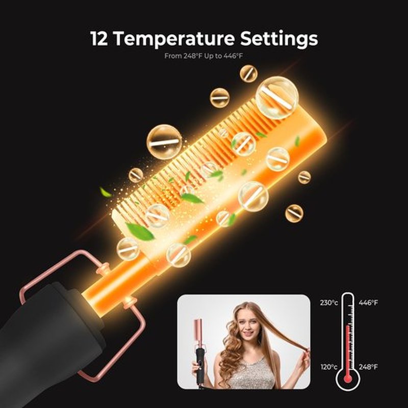 Hot Comb for Wigs Human Hair,Curling Iron with 12 Temp Settings Heating Up to 450°F,Pressing Combs 110-240V Straightening Comb for Curl/Straight