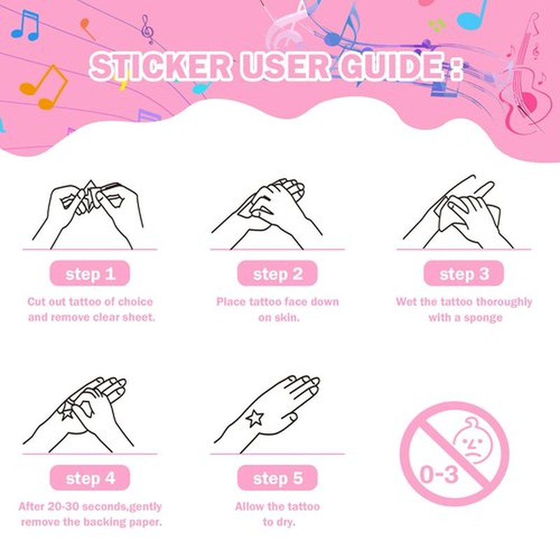 Music Party Temporary Tattoos for Fans - 8 Sheets 200 Styles Music Merch Gifts Birthday Party Favors Decorations Female Pop Singer Album Hand Face Fake Tattoo Stickers for Fans Concert Decor