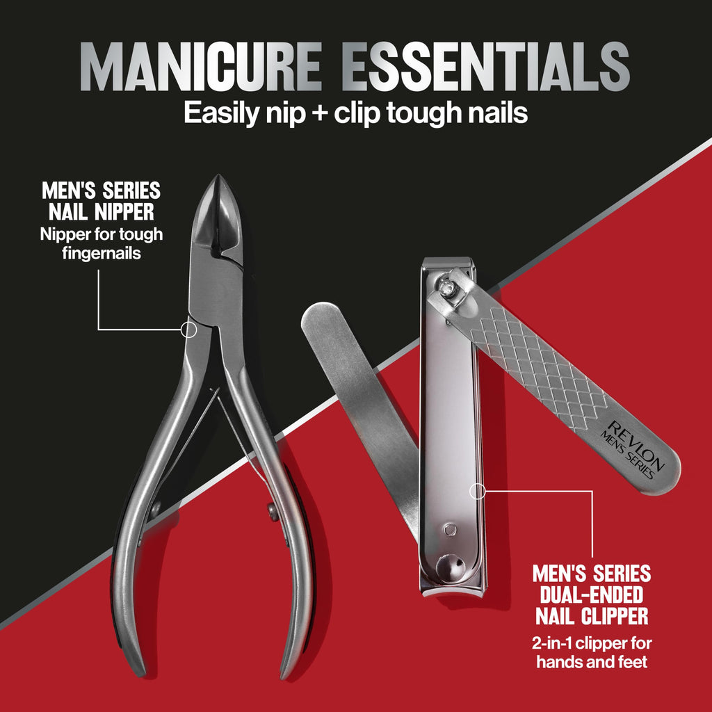 Revlon Dual-Ended Nail Clipper for Men, Straight and Curved Edges, for Fingernail and Toenail Trimming, Stainless Steel, 1 Count