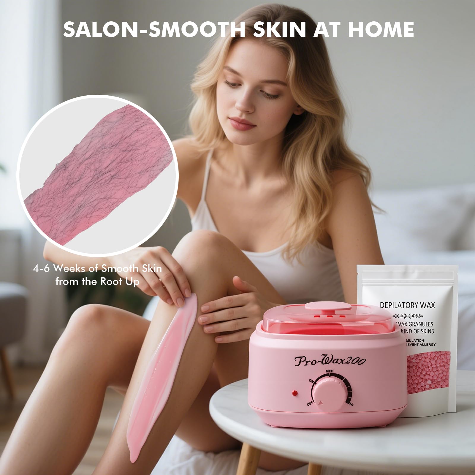 Waxing Kit for Women & Men - Complete Hair Removal Wax Kit with 4 Bags Hard Wax Beads & Silicone Pot for Full Body, Bikini, Brazilian, Eyebrow, Legs, Face - Easy to Use at Home Wax Warmer