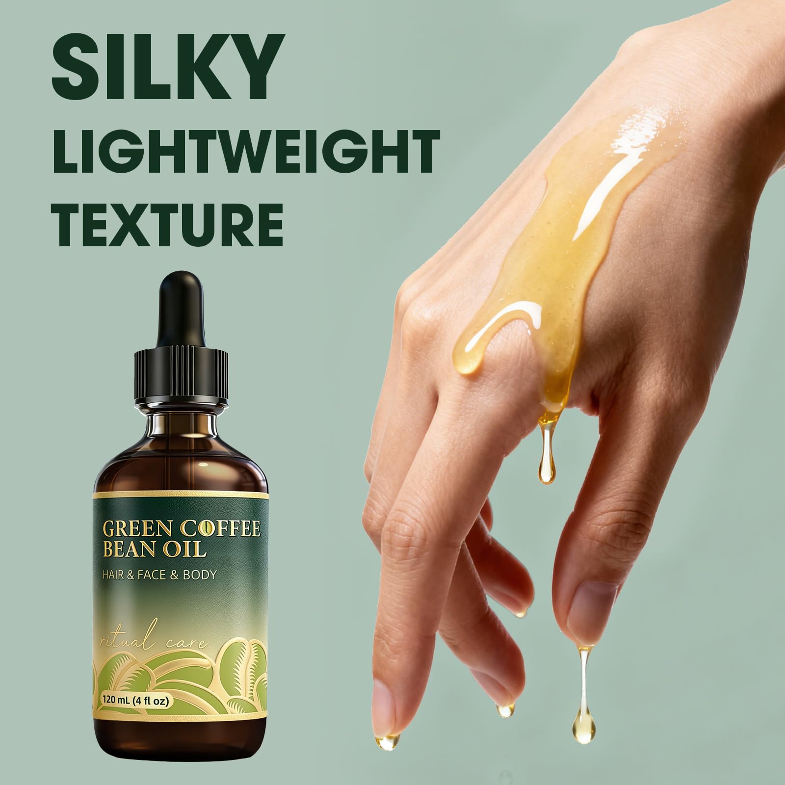 Green Coffee Bean Oil for Skin & Hair – Lightweight Coffee Oil for Hydration, Smooth Skin & Scalp Care, Fast Absorbing, Non-Greasy, Multi-Use Face, Body & Hair Oils