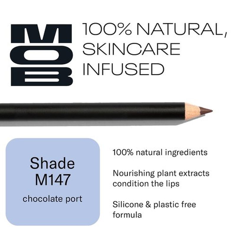 MOB Beauty Waterproof Lip Liner - Smooth Precision Formula, 100% Natural, M147 Chocolate Port, Vegan & Cruelty-Free