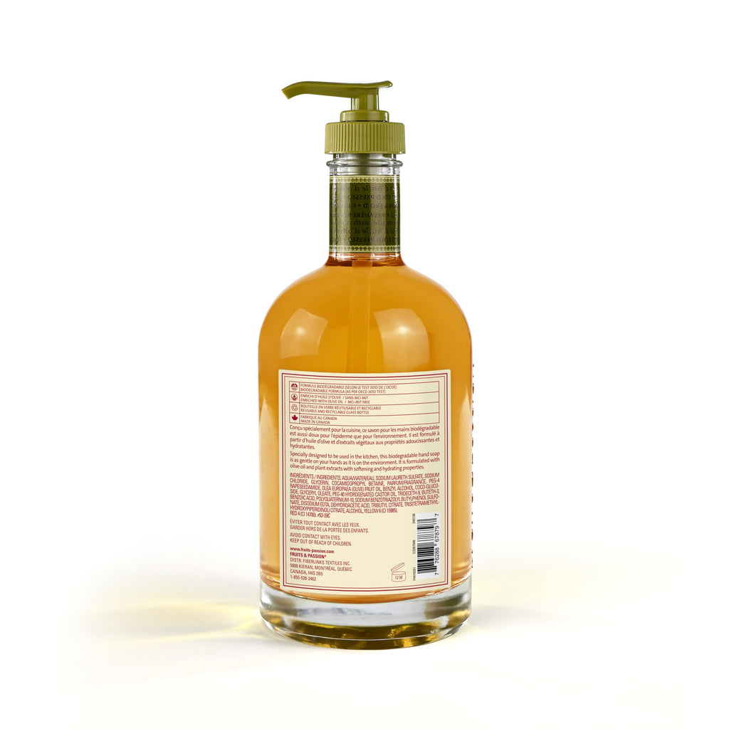 Cucina Fruits & Passion Kitchen Hand Soap, Sanguinelli Orange & Fennel, Natural Liquid Soap with Cold-Pressed Olive Oil, Moisturizing Formula in Refillable Glass Hand Soap Dispenser, 16.9 fl oz