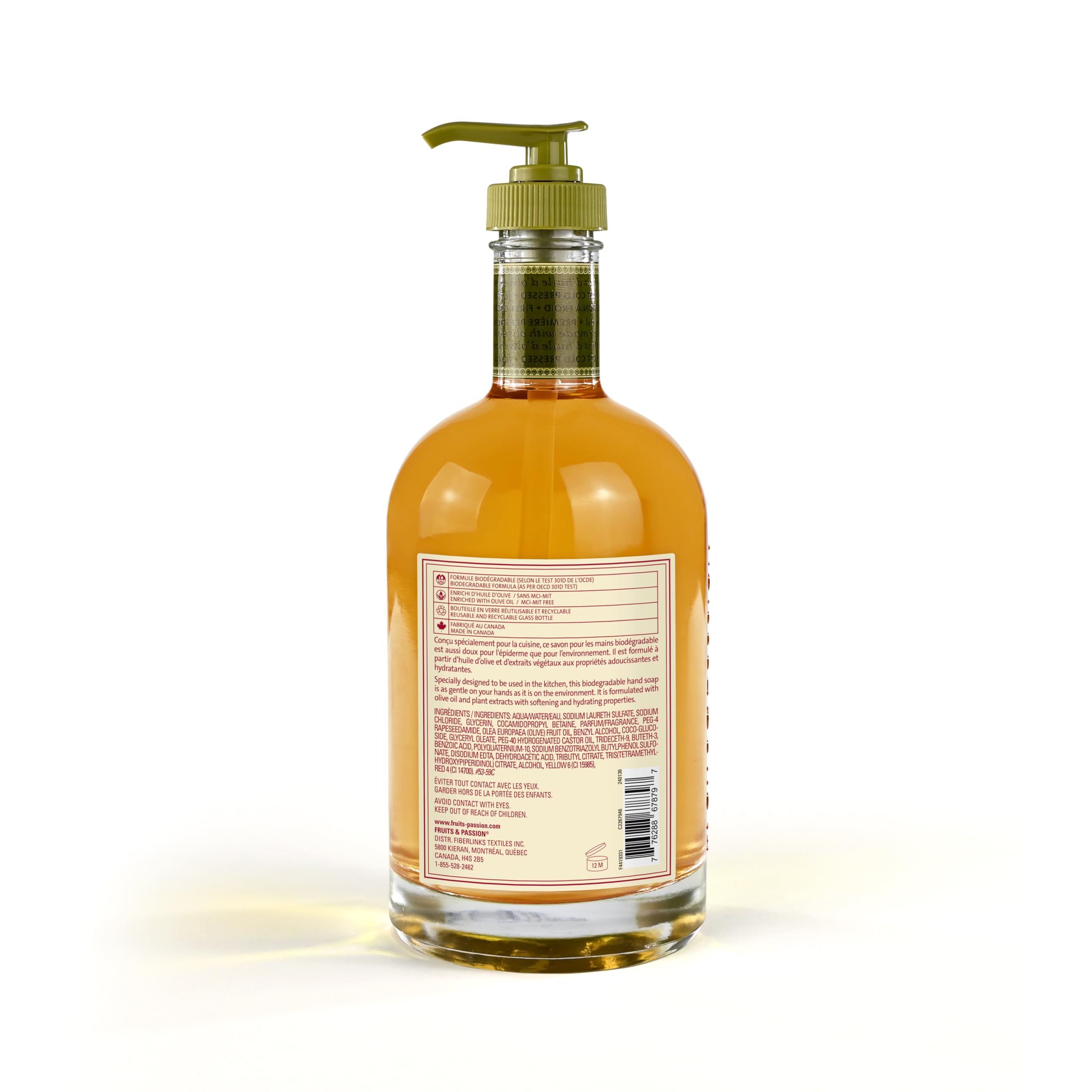 Cucina Fruits & Passion Kitchen Hand Soap, Sanguinelli Orange & Fennel, Natural Liquid Soap with Cold-Pressed Olive Oil, Moisturizing Formula in Refillable Glass Hand Soap Dispenser, 16.9 fl oz