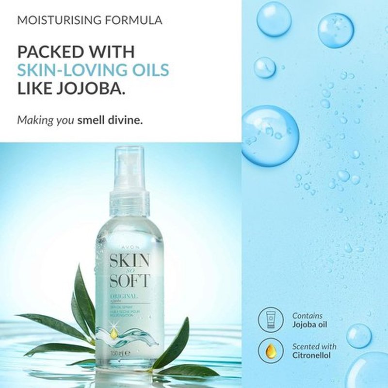 AVON SKIN SO SOFT Original Jojoba Oil Spray – Lightweight DRY Oil with Natural Moisturizing JOJOBA for Silky Smooth, Hydrated Skin 5.Fl Oz (3 PACK)