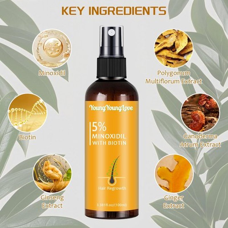 5% Minoxidil Spray with Biotin - Regrowth Treatment for Men Women, Promotes Thicker, Stronger, Fuller Hair, Prevents Hair Loss, for Men Hair & Beard, for Women Hair Growth, 3.38 oz