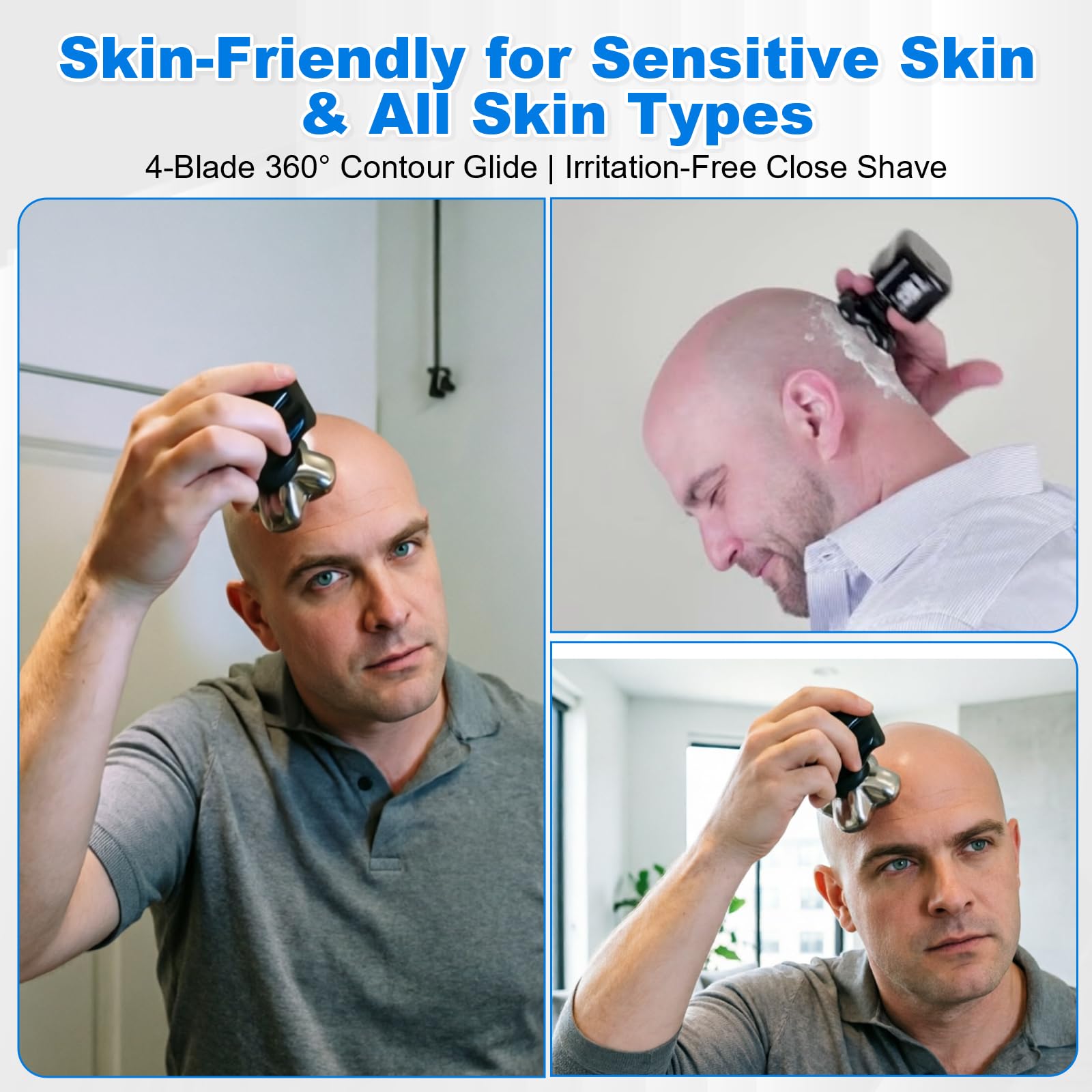 Bpbdzz 2 Pack 4-Shaver Replacement Heads for Skull Pitbull Series, Palm & Butterfly Kiss, Electric Head & Face Shaver Refills with 1 Cleaning Brush