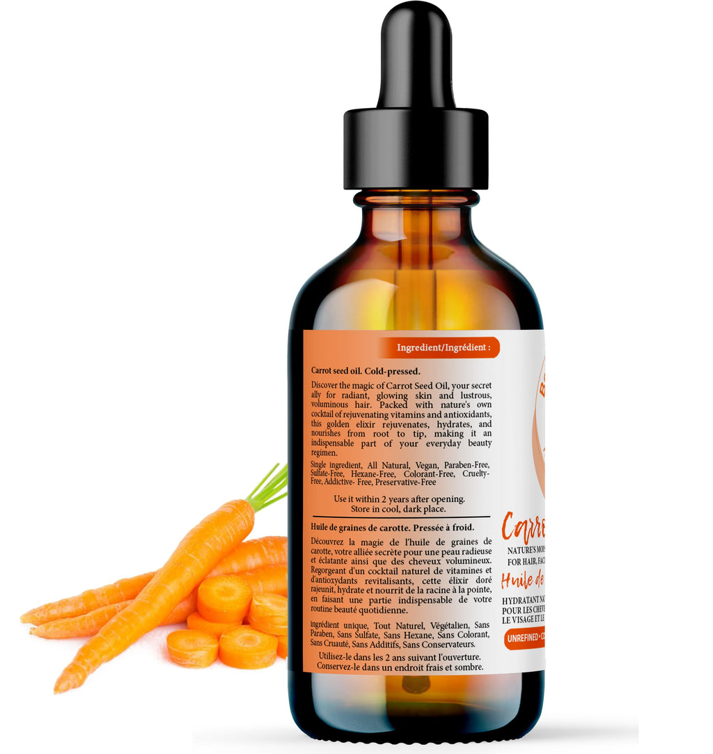 Bella Terra Oils - Organic Carrot Seed Oil 4oz - Celebrate the Nutrient-Rich Legacy of Organic Carrots, High in Vitamin K & Phytosterols, For a Supple & Radiant Appearance