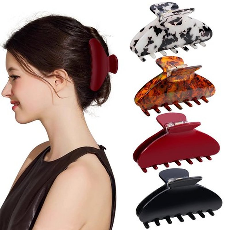 Bgffuy 4 Pcs Cherry Red Large Acrylic Hair Claw Clips for Women Girls - Cute Strong Grip Non-Slip Clips for Thick Hair