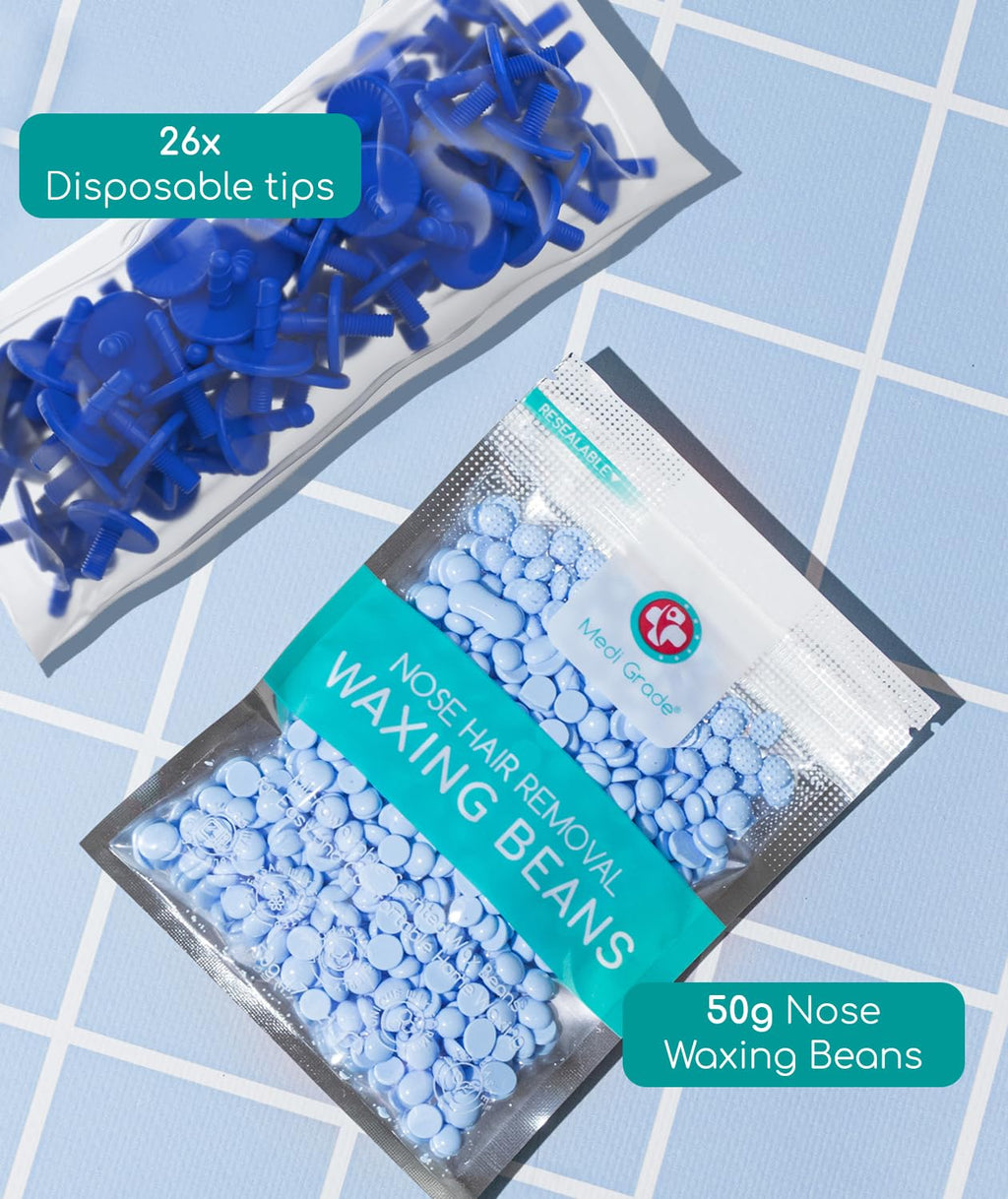 Medi Grade Nose Waxing Beads and Replacement Tips for the Medi Grade Nose Waxing Kit - Eco-friendly, Cost Effective Waxing Beads Refill for Unsightly, Itchy Nasal Hair - 50g of Beads and 26 Tips