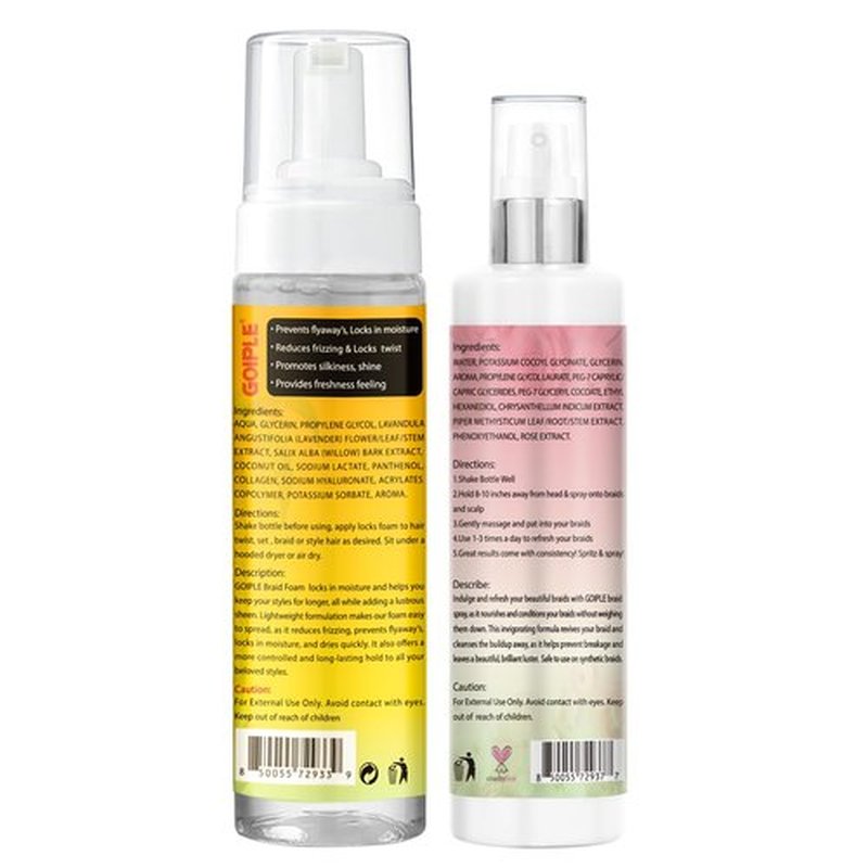 Braid Foam Control Mousse Hair Braiding Mousse for Twist, Locs, Braids Lightweight - Braid Spray Rose Mint for Dreads, Dreadlocks, Locks Spray Rose Water for Itchy Scalp (2PCS)