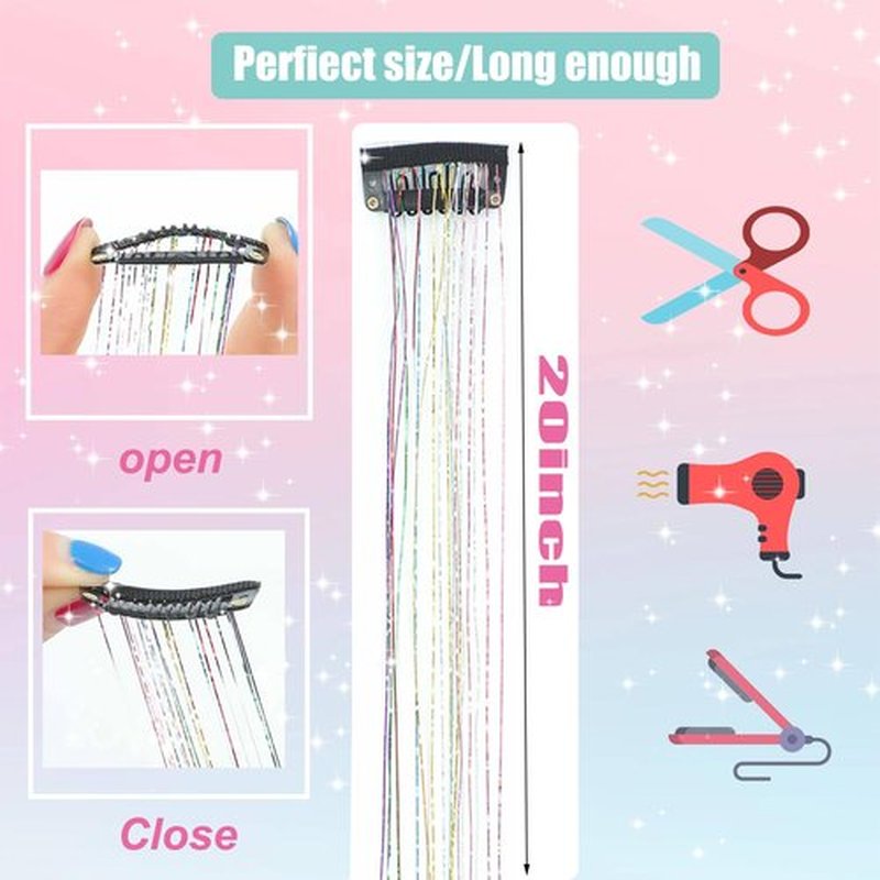 18pcs Hair Tinsel Clip in Hair Tinsel Kit Glitter Tinsel Hair Extensions 20Inch Sparkling Fairy Hair Tinsel Shiny Hair Accessories for Women Girls Kids (Purple)