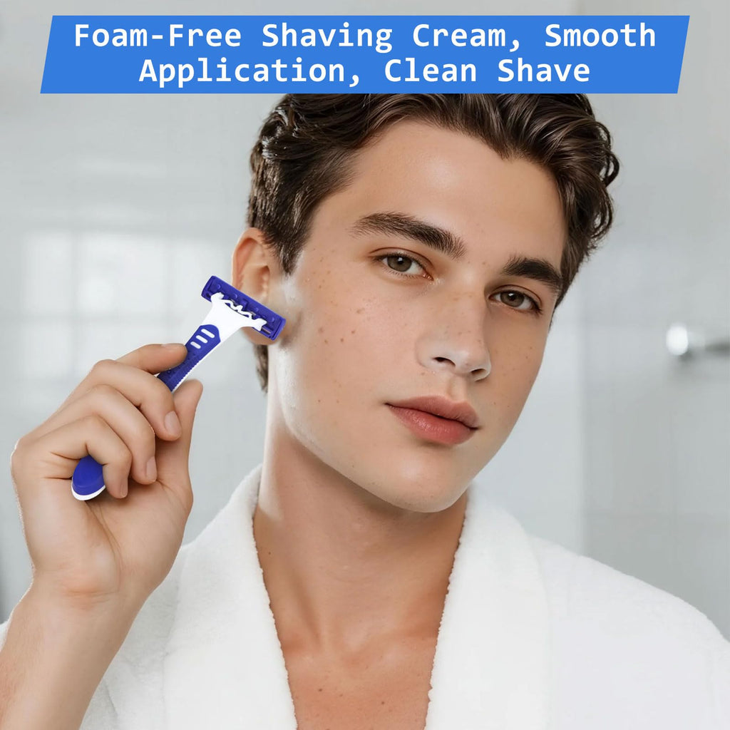 Disposable Razors Bulk, Razors Individually Wrapped Bulk, Travel Razors Bulk With 10g Shaving Cream For Hotels, Shelters, Homeless, Nursing Homes, Charities, Churches (Blue,50-PACK)