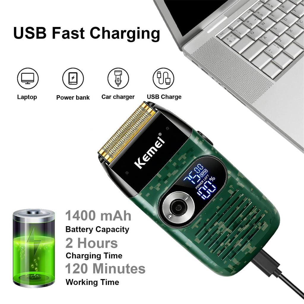 KEMEI Foil Shaver Barber for Men,Electric Razor Rechargeable with Beard Trimmer,Cordless Lithium Titanium Foil Shavers with Travel Case