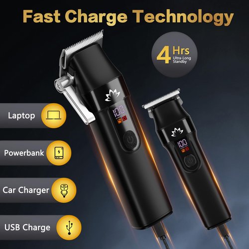 AMULISS Professional Hair Clippers and Trimmer Set for Men - Cordless Haircut Kit with LED Display, Zero-Gap T-Blade Mens Grooming Beard Trimmer for Family & Barber Use (Black)