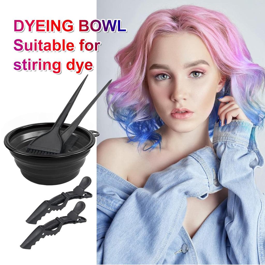 Yexixsr Professional Salon Hair Coloring Kit - 5 Pcs Hair Dyeing Tools with Brush, Bowl & Clips