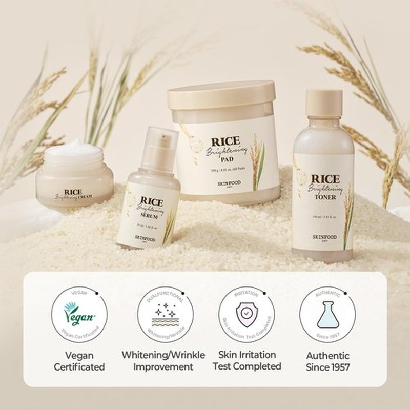 SKINFOOD Rice Starter Kit, Rice Toner, Rice Serum, Rice Moisturizer, and Rice Face Wash for Glass Skin, Korean Skin Care Set, Travel Size Kit, Stocking Stuffers, Gift Set for Women, Skincare Gift Set